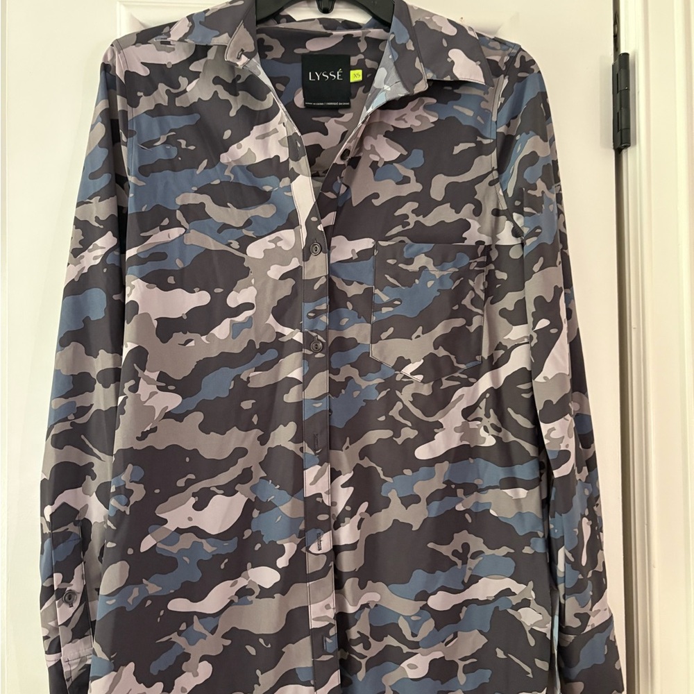 Lysse Blue and Gray Camo Button-Up Shirt